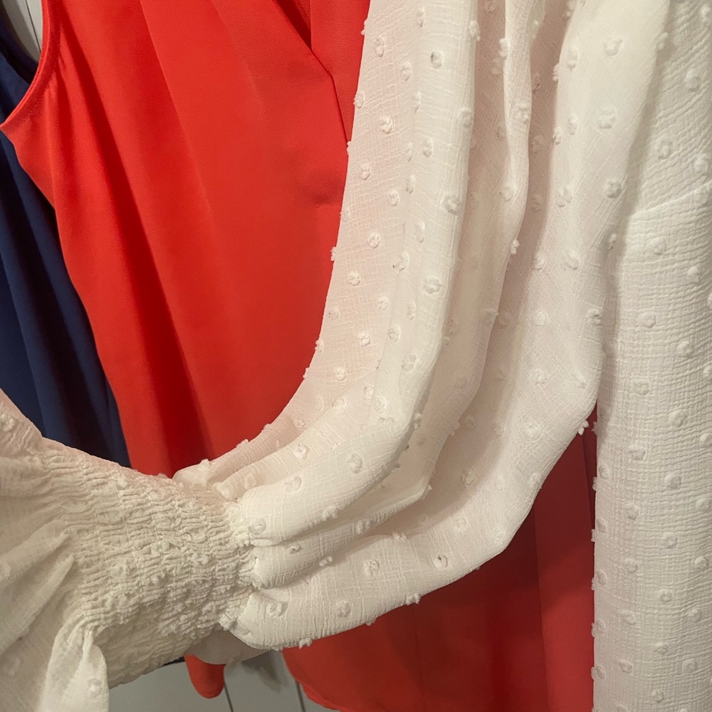 Bundle  of 3 Vince Camuto Blue, Red, and White V-Neck Blouses - Picture 5 of 15